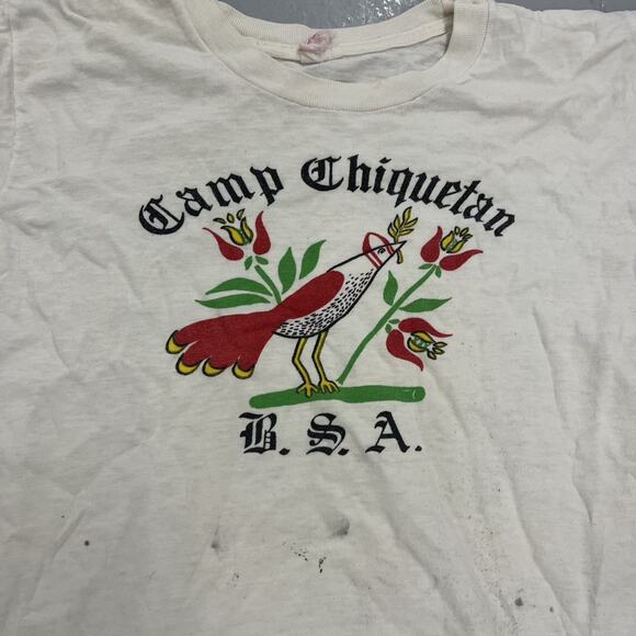 Vintage 60s Camp Chiquetan BSA White Graphic T-Shirt - Picture 2 of 5